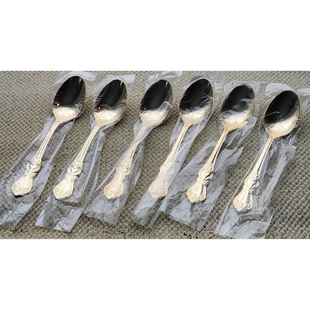 6 Reed & Barton Gold Plated Golden Marlborough Stainless Table Place Soup Spoons